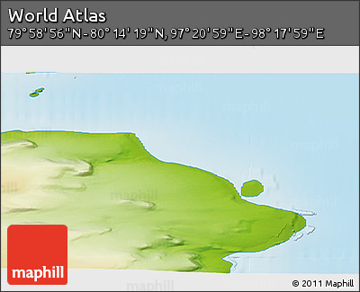 Physical 3D Map of the Area around 80° 6' 37" N, 97° 49' 29" E