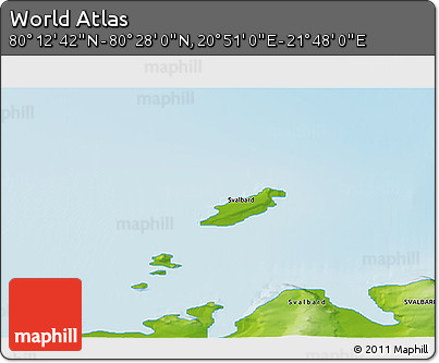 Physical 3D Map of the Area around 80° 20' 21" N, 21° 19' 30" E