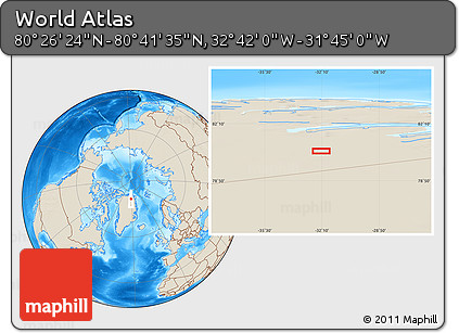Shaded Relief Location Map of the Area around 80° 33' 59" N, 32° 13' 30" W