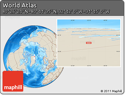 Shaded Relief Location Map of the Area around 80° 33' 59" N, 32° 13' 30" W