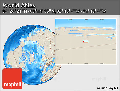 Shaded Relief Location Map of the Area around 80° 33' 59" N, 32° 13' 30" W