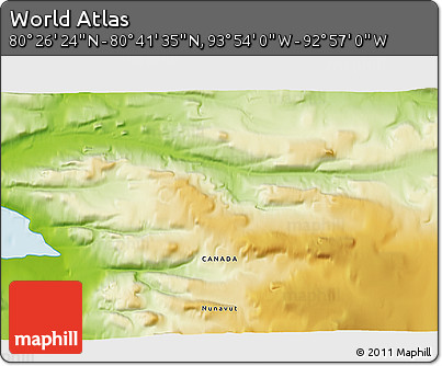 Physical 3D Map of the Area around 80° 33' 59" N, 93° 25' 30" W