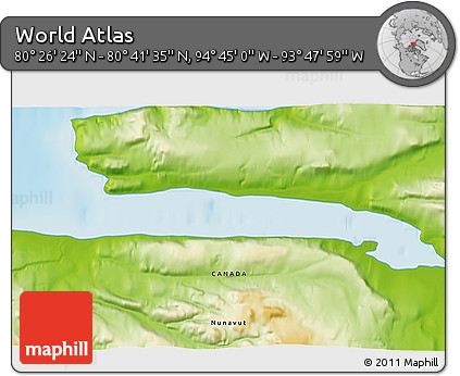 Physical 3D Map of the Area around 80° 33' 59" N, 94° 16' 30" W