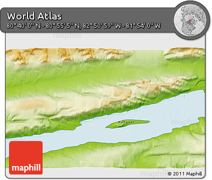 Physical 3D Map of the Area around 80° 47' 32" N, 82° 22' 30" W