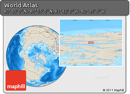 Shaded Relief Location Map of the Area around 80° 47' 32" N, 83° 13' 29" W