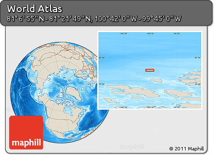 Shaded Relief Location Map of the Area around 81° 14' 22" N, 100° 13' 29" W