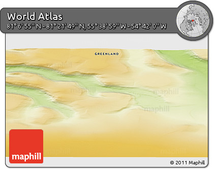 Physical 3D Map of the Area around 81° 14' 22" N, 55° 10' 29" W