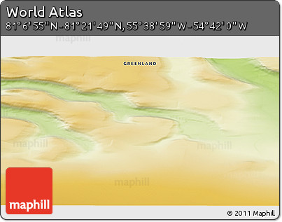 Physical 3D Map of the Area around 81° 14' 22" N, 55° 10' 29" W