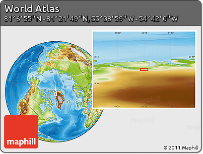 Physical Location Map of the Area around 81° 14' 22" N, 55° 10' 29" W