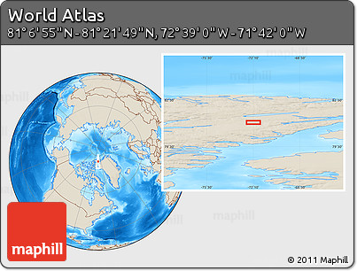 Shaded Relief Location Map of the Area around 81° 14' 22" N, 72° 10' 30" W