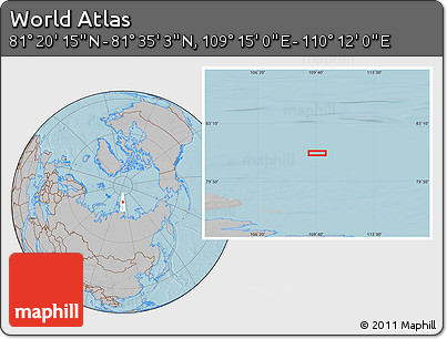 Gray Location Map of the Area around 81° 27' 39" N, 109° 43' 29" E, hill shading