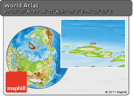Physical Location Map of the Area around 81° 40' 50" N, 96° 7' 30" E