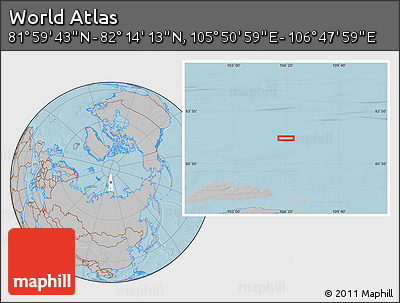 Gray Location Map of the Area around 82° 6' 58" N, 106° 19' 29" E, hill shading