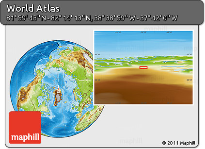 Physical Location Map of the Area around 82° 6' 58" N, 38° 10' 29" W
