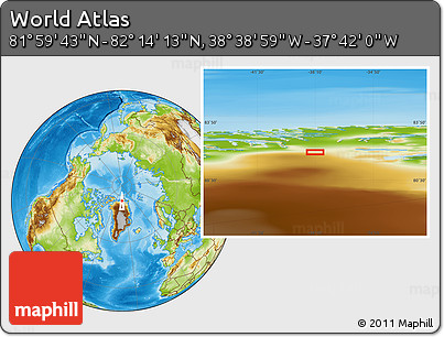 Physical Location Map of the Area around 82° 6' 58" N, 38° 10' 29" W