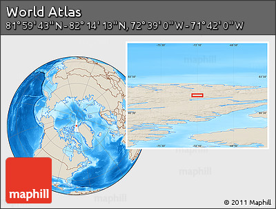 Shaded Relief Location Map of the Area around 82° 6' 58" N, 72° 10' 30" W