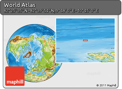 Physical Location Map of the Area around 82° 32' 44" N, 10° 16' 30" E