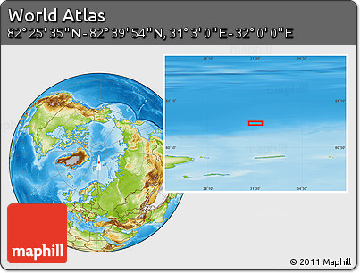 Physical Location Map of the Area around 82° 32' 44" N, 31° 31' 29" E