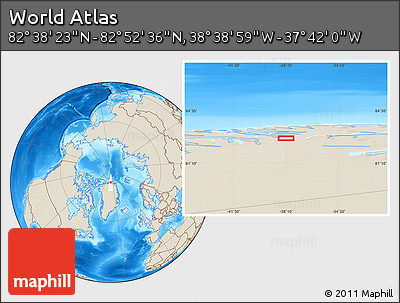 Shaded Relief Location Map of the Area around 82° 45' 30" N, 38° 10' 29" W
