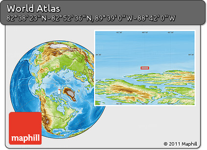 Physical Location Map of the Area around 82° 45' 30" N, 89° 10' 30" W