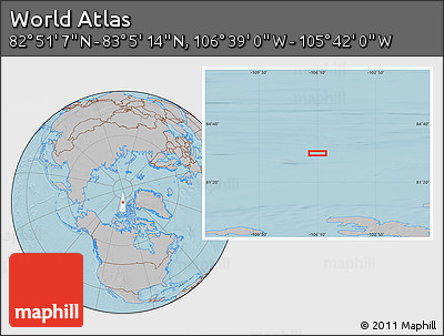 Gray Location Map of the Area around 82° 58' 10" N, 106° 10' 30" W, hill shading