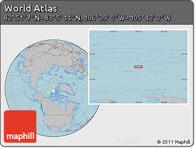 Gray Location Map of the Area around 82° 58' 10" N, 106° 10' 30" W, hill shading