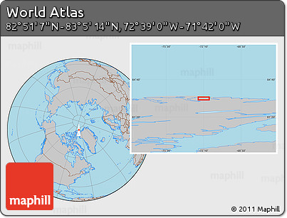 Gray Location Map of the Area around 82° 58' 10" N, 72° 10' 30" W