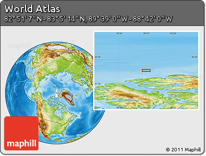 Physical Location Map of the Area around 82° 58' 10" N, 89° 10' 30" W