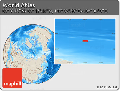 Shaded Relief Location Map of the Area around 83° 10' 46" N, 108° 1' 30" E