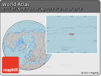 Gray Location Map of the Area around 83° 10' 46" N, 4° 19' 30" E, hill shading