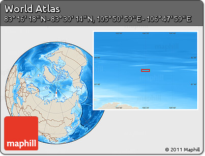 Shaded Relief Location Map of the Area around 83° 23' 16" N, 106° 19' 29" E