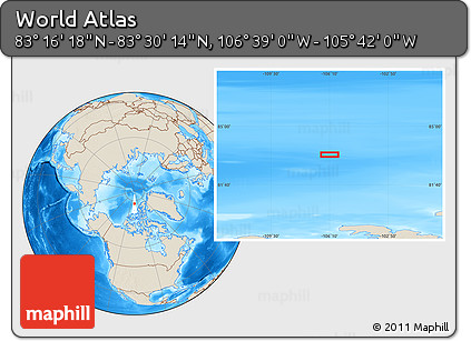 Shaded Relief Location Map of the Area around 83° 23' 16" N, 106° 10' 30" W