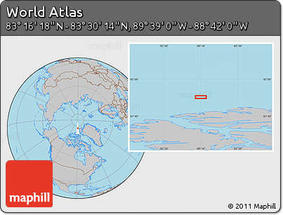 Gray Location Map of the Area around 83° 23' 16" N, 89° 10' 30" W