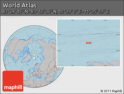 Gray Location Map of the Area around 83° 35' 41" N, 11° 7' 30" E, hill shading