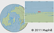 Savanna Style Location Map of the area around 83° 35' 41" N, 38° 10' 29" W, hill shading