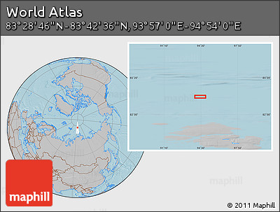 Gray Location Map of the Area around 83° 35' 41" N, 94° 25' 30" E, hill shading