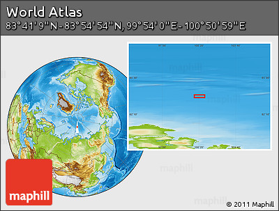 Physical Location Map of the Area around 83° 48' 1" N, 100° 22' 30" E