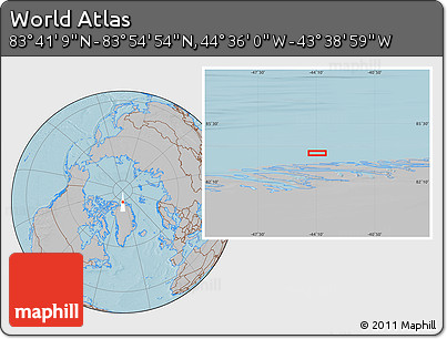 Gray Location Map of the Area around 83° 48' 1" N, 44° 7' 30" W, hill shading