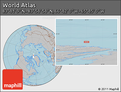 Gray Location Map of the Area around 83° 48' 1" N, 66° 13' 29" W, hill shading