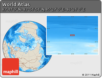 Shaded Relief Location Map of the Area around 83° 48' 1" N, 85° 55' 30" E