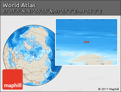Shaded Relief Location Map of the Area around 83° 48' 1" N, 94° 25' 30" E
