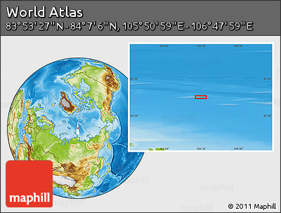 Physical Location Map of the Area around 84° 0' 16" N, 106° 19' 29" E