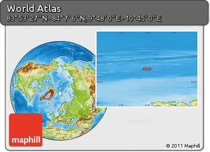 Physical Location Map of the Area around 84° 0' 16" N, 10° 16' 30" E