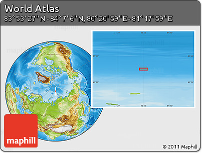 Physical Location Map of the Area around 84° 0' 16" N, 80° 49' 29" E
