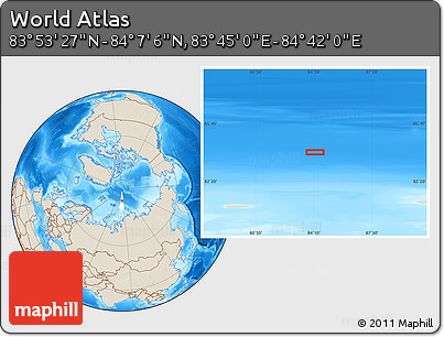Shaded Relief Location Map of the Area around 84° 0' 16" N, 84° 13' 29" E