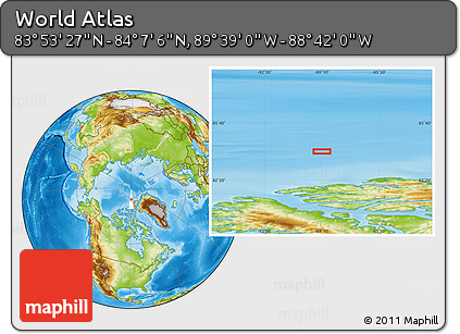 Physical Location Map of the Area around 84° 0' 16" N, 89° 10' 30" W