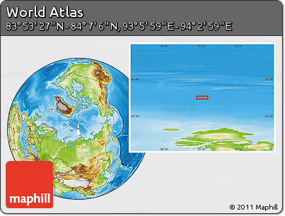 Physical Location Map of the Area around 84° 0' 16" N, 93° 34' 29" E