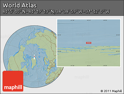 Savanna Style Location Map of the Area around 84° 12' 27" N, 38° 10' 29" W, hill shading