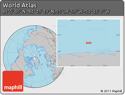 Gray Location Map of the Area around 84° 12' 27" N, 55° 10' 29" W