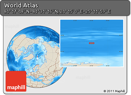 Shaded Relief Location Map of the Area around 84° 24' 32" N, 24° 43' 30" E
